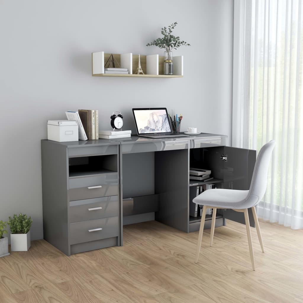 vidaXL Skrivbord grå högglans 140x50x76 cm konstruerat trä