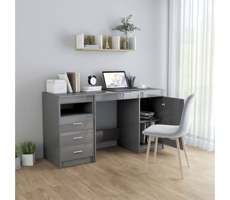 vidaXL Desk High Gloss Grey 140x50x76 cm Engineered Wood
