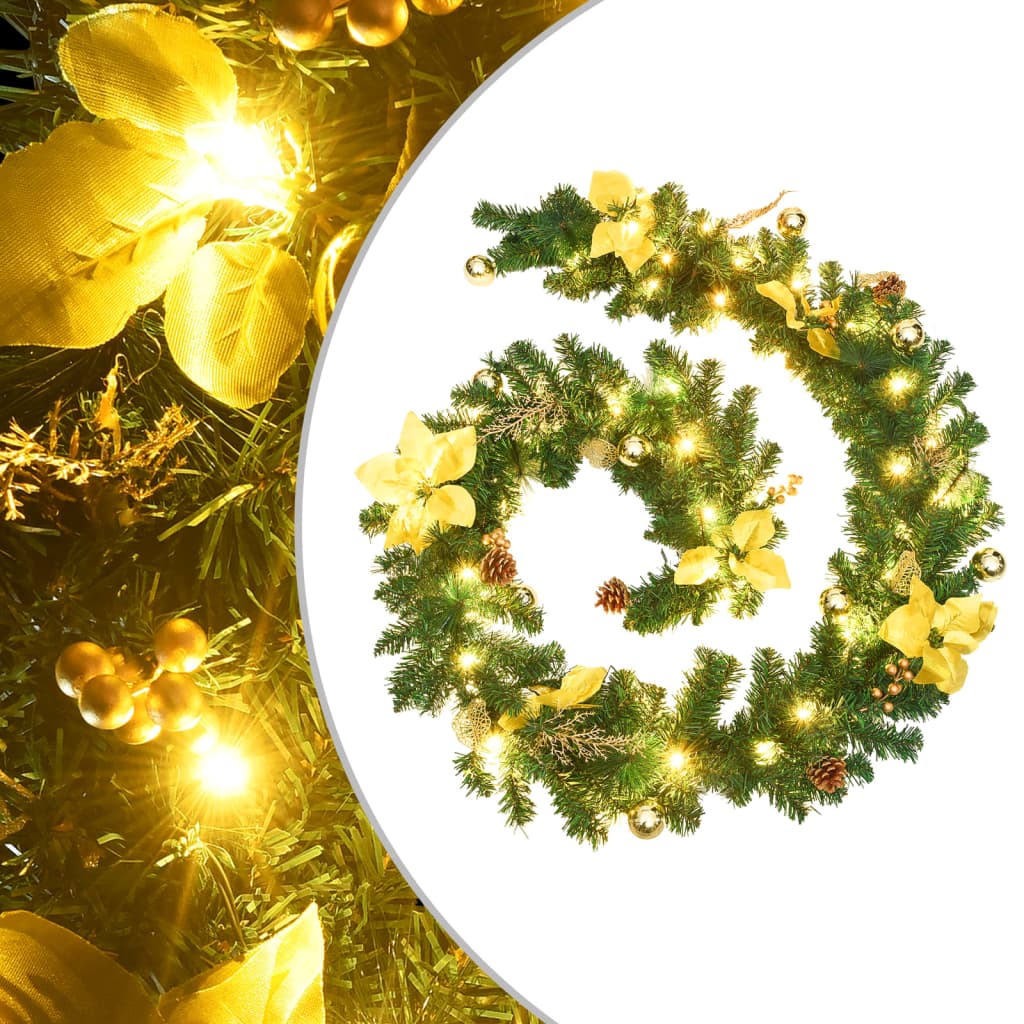 Image of vidaXL Christmas Garland with LED Lights Green 2.7 m PVC