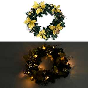 Vánoční věnec s LED diodami zelený 60 cm PVC - obrázek 2