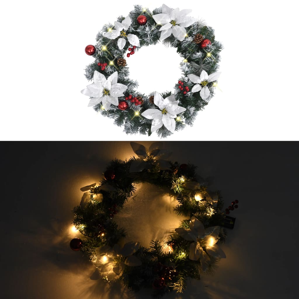 vidaXL Božični venec z LED lučkami zelen 60 cm PVC