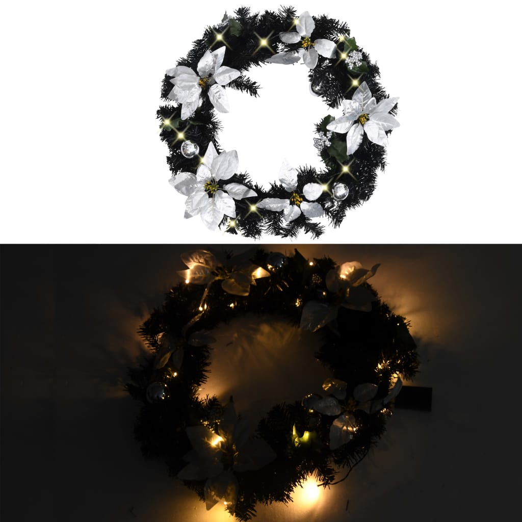 

vidaXL Kerstkrans met LED-lampjes 60 cm PVC zwart