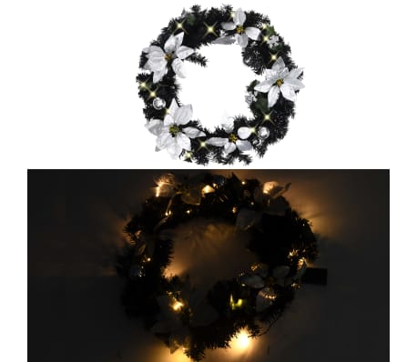 vidaXL Kerstkrans met LED-lampjes 60 cm PVC zwart