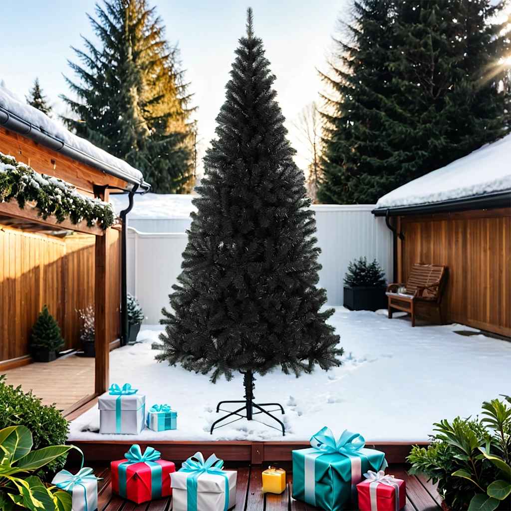 vidaXL Kunstkerstboom met standaard 210 cm PVC zwart