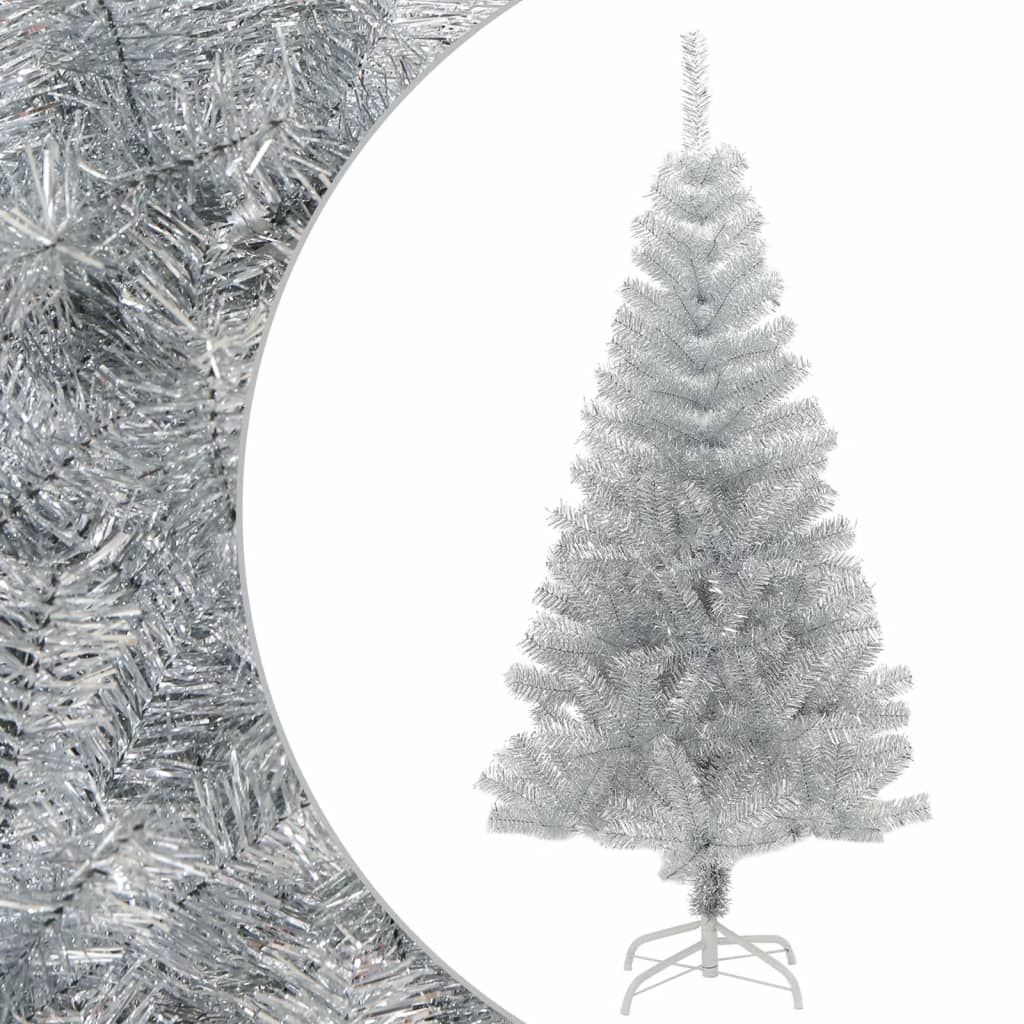 vidaXL kunstigt juletræ med juletræsfod 150 cm PET sølvfarvet