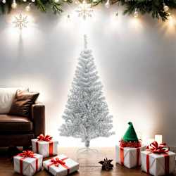 vidaXL Sapin de No&euml;l artificiel avec support argent&eacute; 150 cm PET