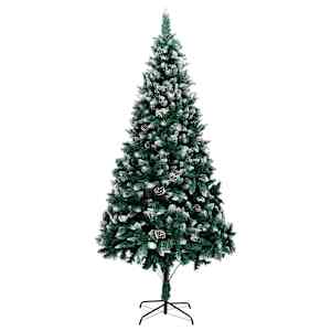 Umetna novoletna jelka s storži in belim snegom 240 cm