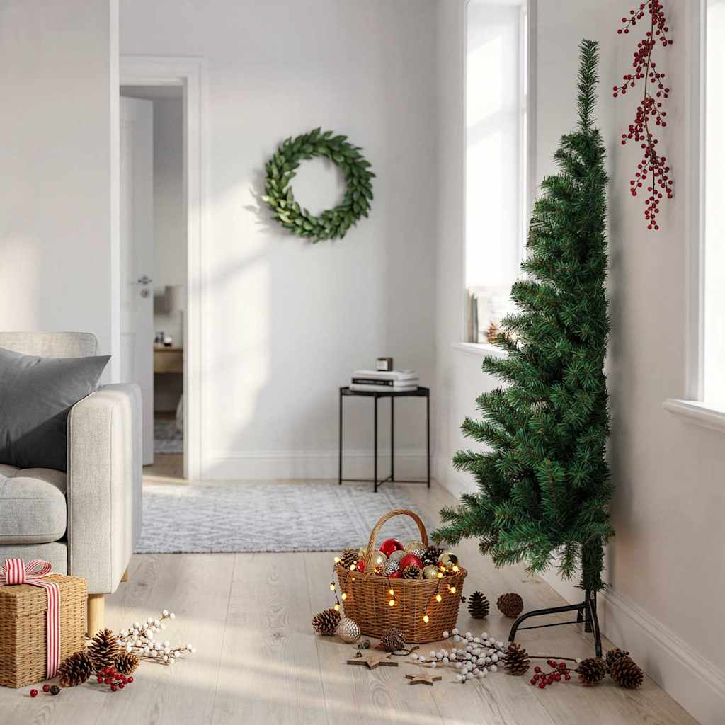 vidaXL Jumătate pom Crăciun artificial cu suport, verde, 150 cm, PVC