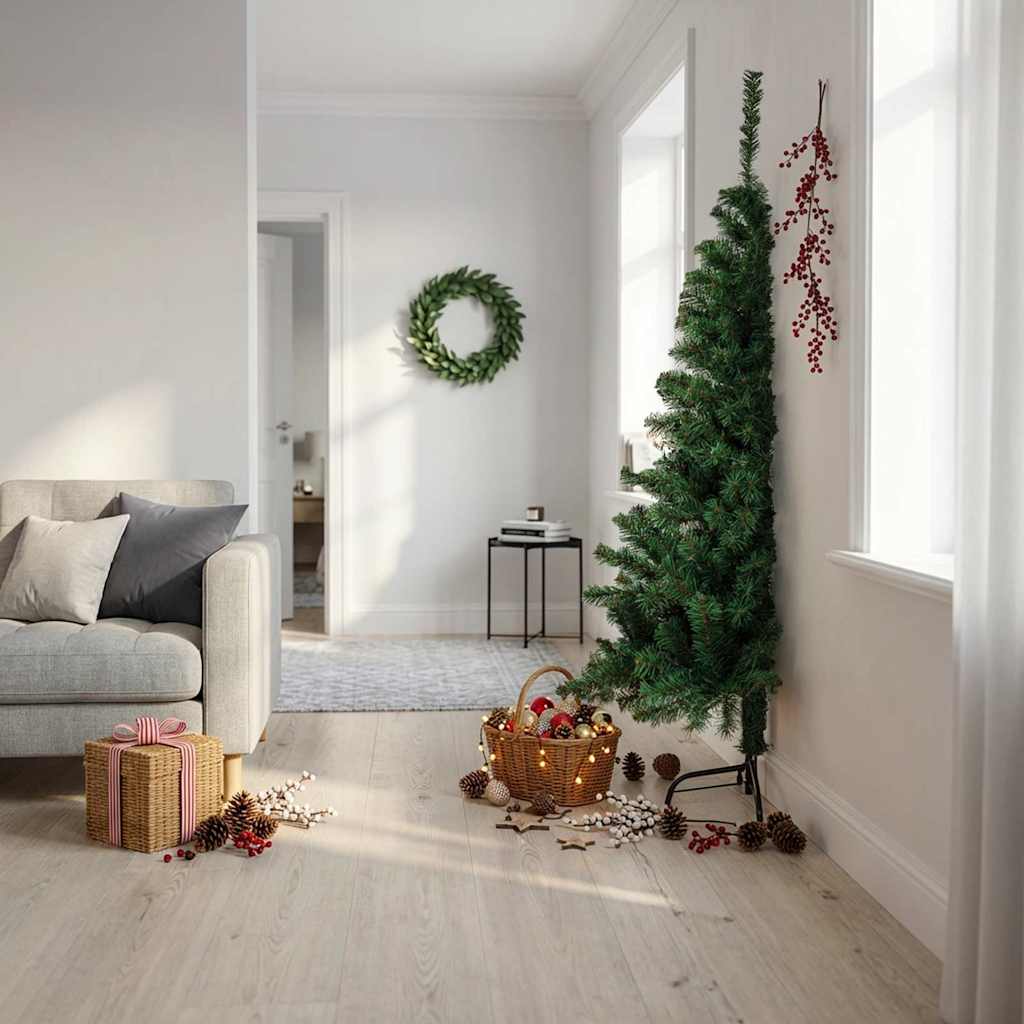 vidaXL Jumătate pom Crăciun artificial cu suport, verde, 180 cm, PVC