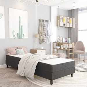 Postel boxspring tmavě šedá textil 100 x 200 cm