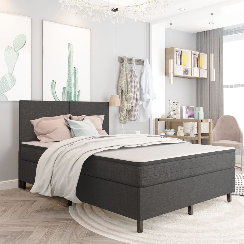 vidaXL seng med springmadras 140x200 cm stof mørkegrå