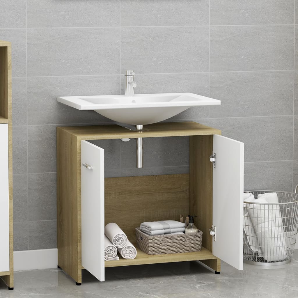 vidaXL Armario de baño madera contrachapada blanco y roble 60x33x61 cm