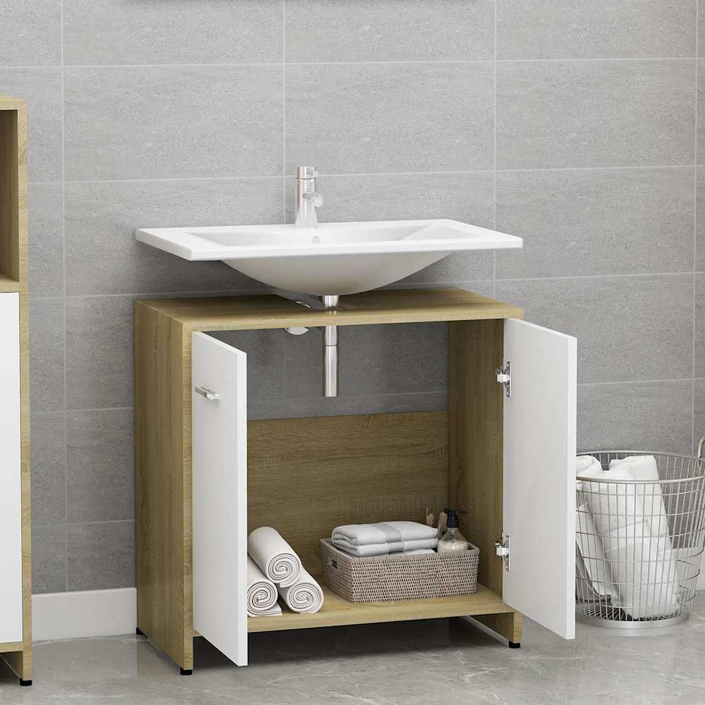 

vidaXL Badkamerkast 60x33x61 cm spaanplaat wit en sonoma eikenkleurig