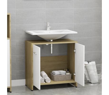vidaXL Bathroom Cabinet White and Sonoma Oak 60x33x61 cm Engineered Wood