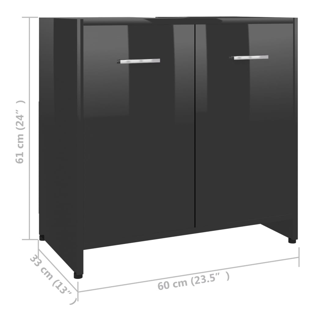Badezimmerschrank Hochglanz-Schwarz 60x33x61 cm Spanplatte