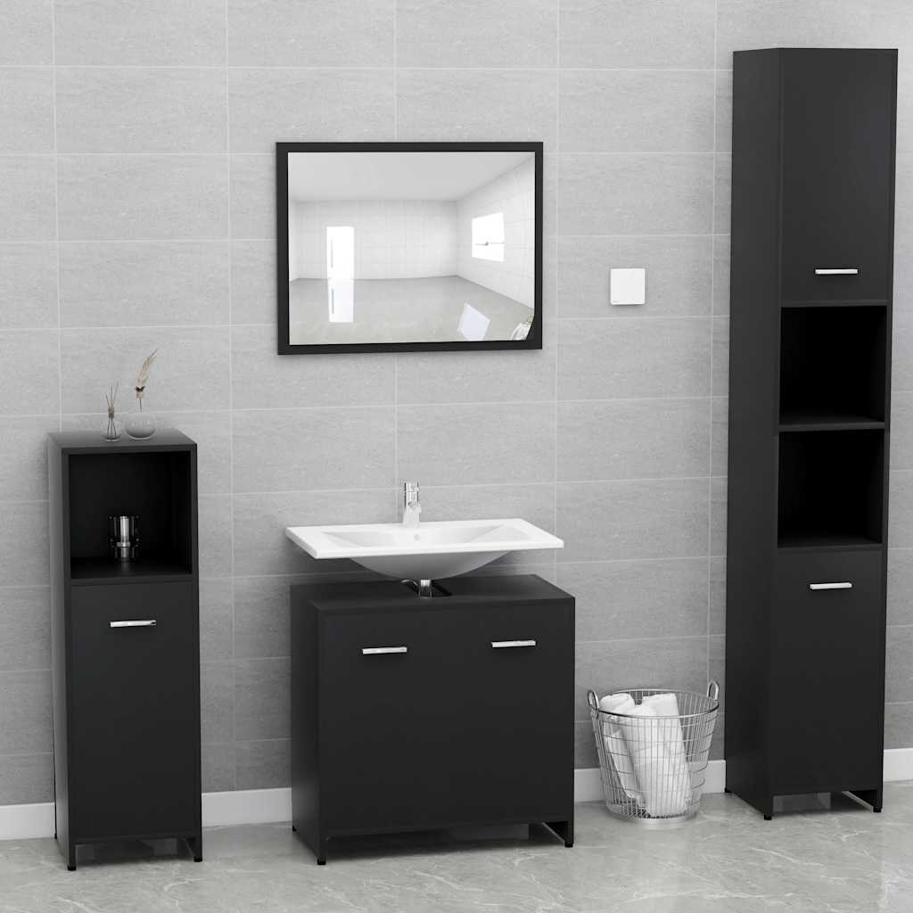 vidaXL Set de mobilier de baie, negru, lemn prelucrat