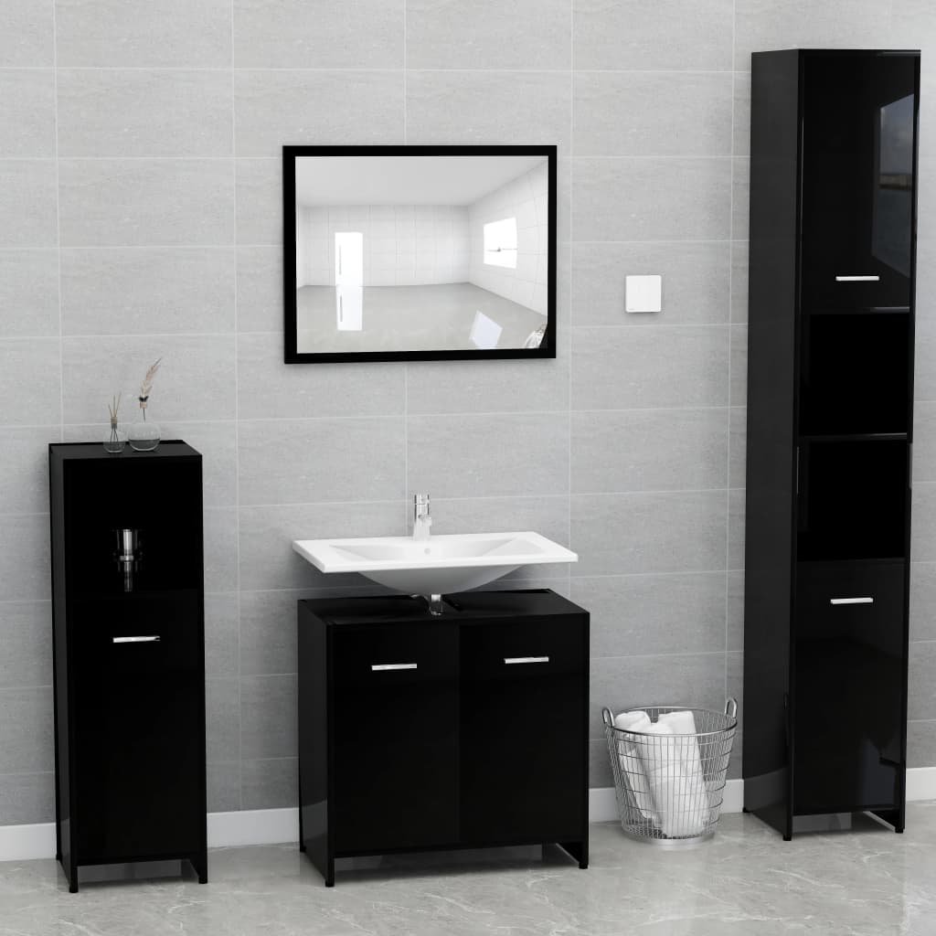 vidaXL Set mobilier de baie, negru extralucios, PAL de la vidaxl imagine noua