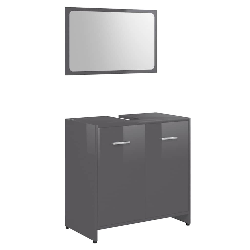 

vidaXL Bathroom Furniture Set High Gloss Gray Chipboard