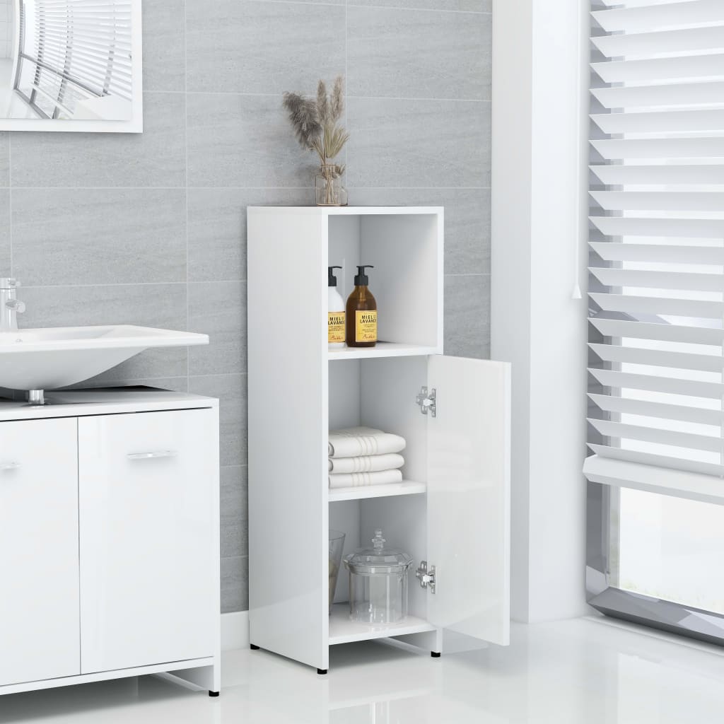 Badezimmerschrank Hochglanz-Weiß 30x30x95 cm Spanplatte