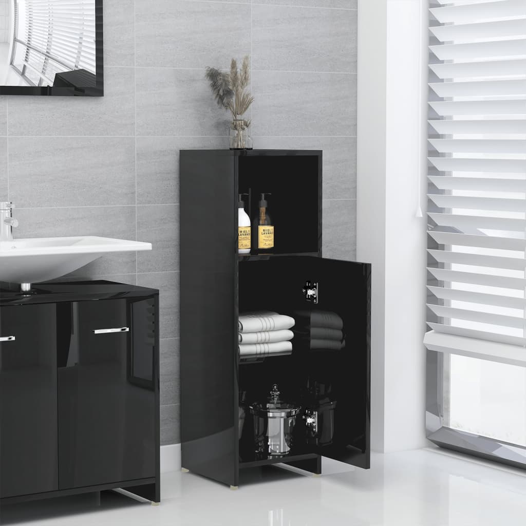 vidaXL Armario de baño madera contrachapada negro brillo 30x30x95 cm