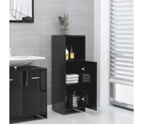 vidaXL Шкаф за баня, черен гланц, 30x30x95 см, ПДЧ