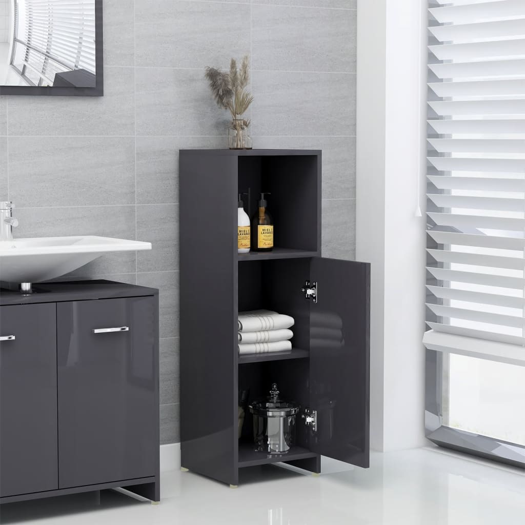 vidaXL Mobile da Bagno Grigio Lucido 30x30x95 cm in Legno Multistrato