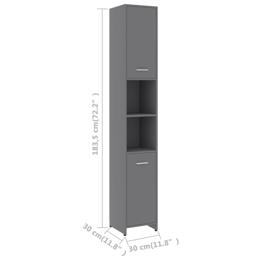 Badezimmerschrank Grau 30x30x183,5 cm Spanplatte