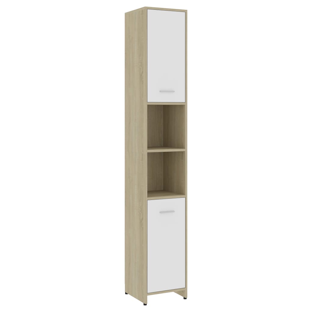 

vidaXL Bathroom Cabinet White and Sonoma Oak 11.8"x11.8"x72.2" Chipboard