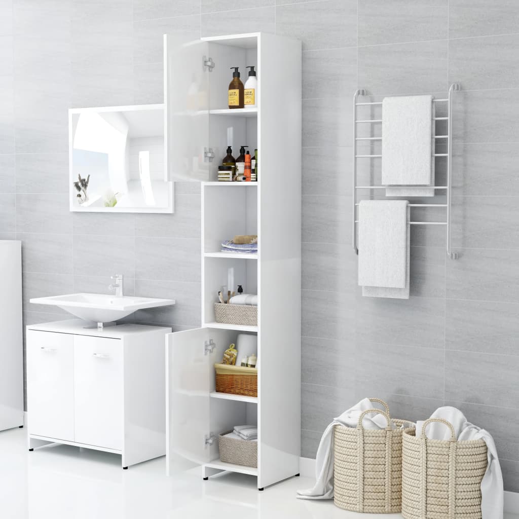 vidaXL Armoire de salle de bain Blanc brillant Bois d'ingénierie