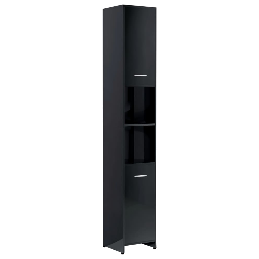 

vidaXL Bathroom Cabinet High Gloss Black 11.8"x11.8"x72.2" Chipboard