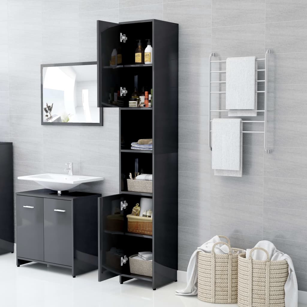 

vidaXL Badkamerkast 30x30x183,5 cm spaanplaat hoogglans grijs