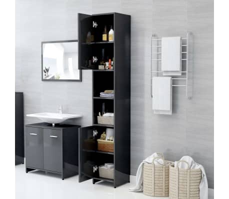 vidaXL Bathroom Cabinet High Gloss Gray 11.8"x11.8"x72.2" Engineered Wood