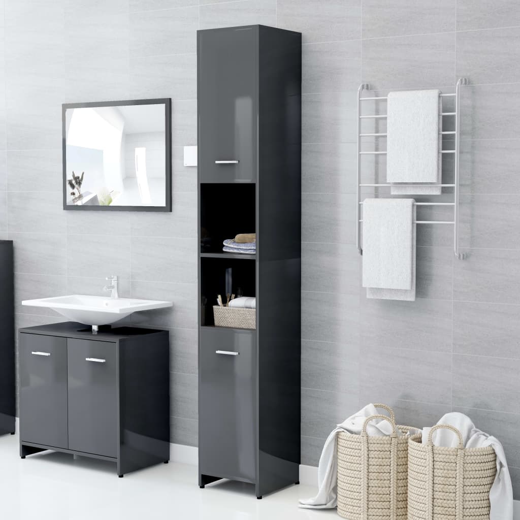 Mobiletto Armadietto da Bagno,Contenitore Grigio Lucido 30x30x183,5 cm in  Truciolato -11118