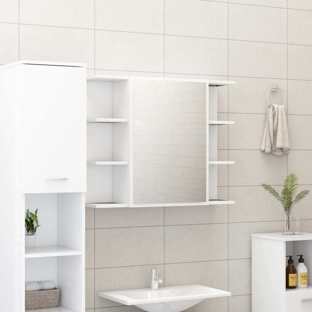 vidaXL Dulap de baie cu oglindă, alb, 80 x 20,5 x 64 cm, PAL 205