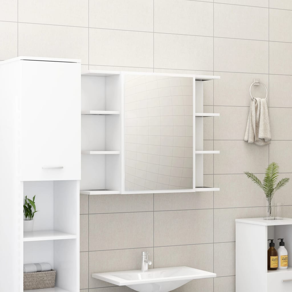 vidaXL Szafka �azienkowa z lustrem, bia�a, 80 x 20,5 x 64 cm