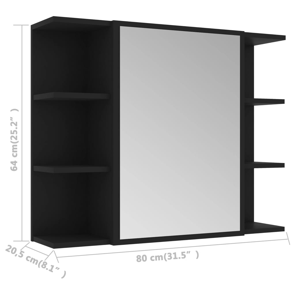 Bad-Spiegelschrank Schwarz 80×20,5×64 cm Spanplatte