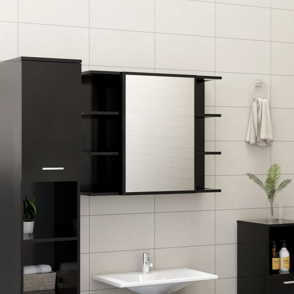 vidaXL Dulap de baie cu oglindă, negru, 80 x 20,5 x 64 cm, PAL 205