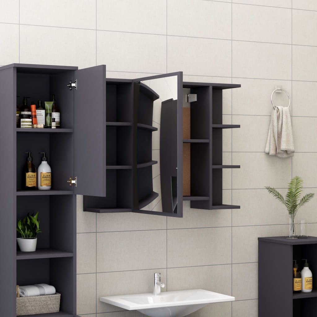 vidaXL badeværelsesskab med spejl 80x20,5x64 cm konstrueret træ grå
