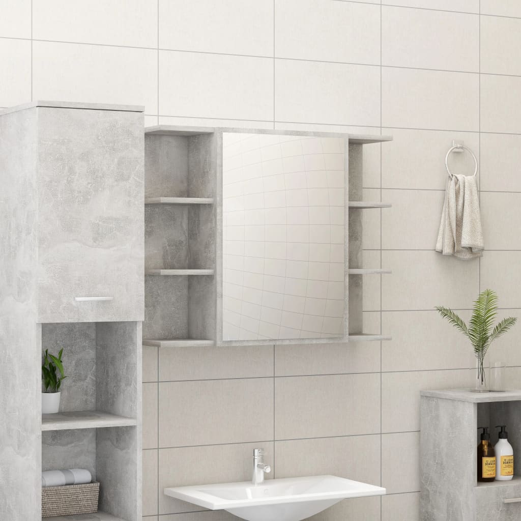 vidaXL badeværelsesskab med spejl 80x20,5x64 cm spånplade betongrå