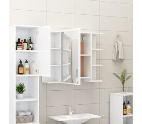 vidaXL Speilskap til baderom høyglans hvit 80x20,5x64cm konstruert tre