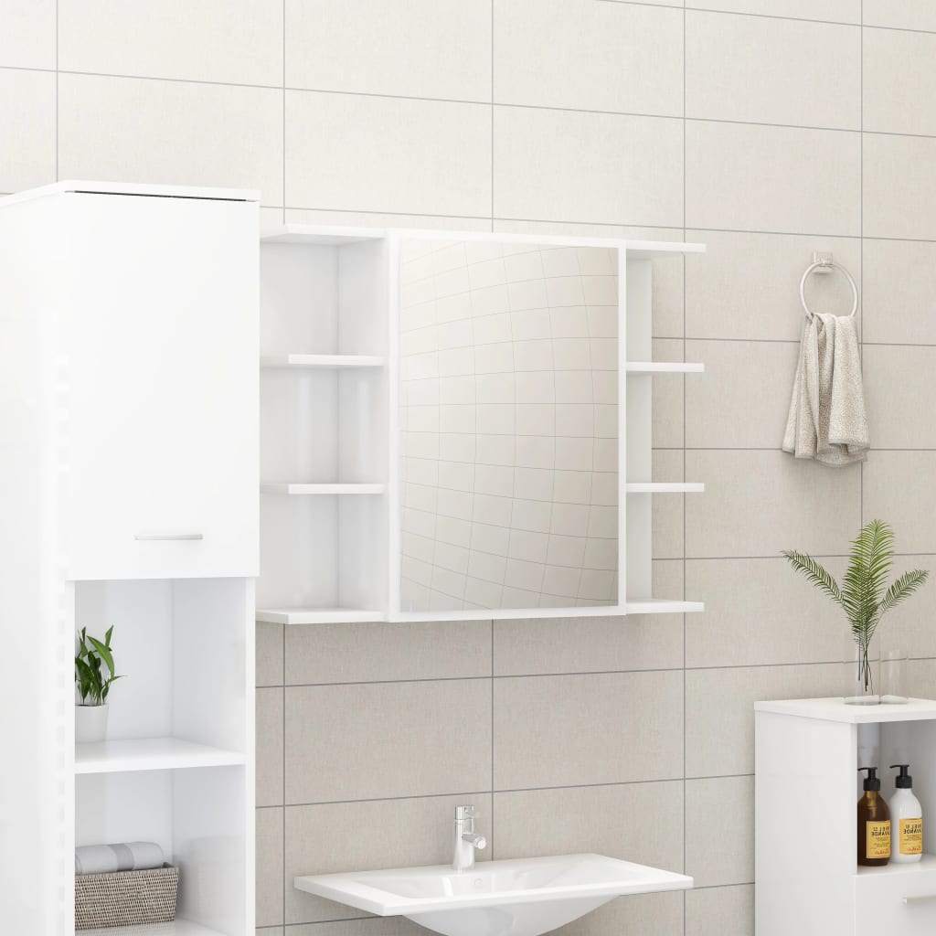 Koupelnová skříňka zrcadlo lesklá bílá 80x20,5x64cm dřevotříska
