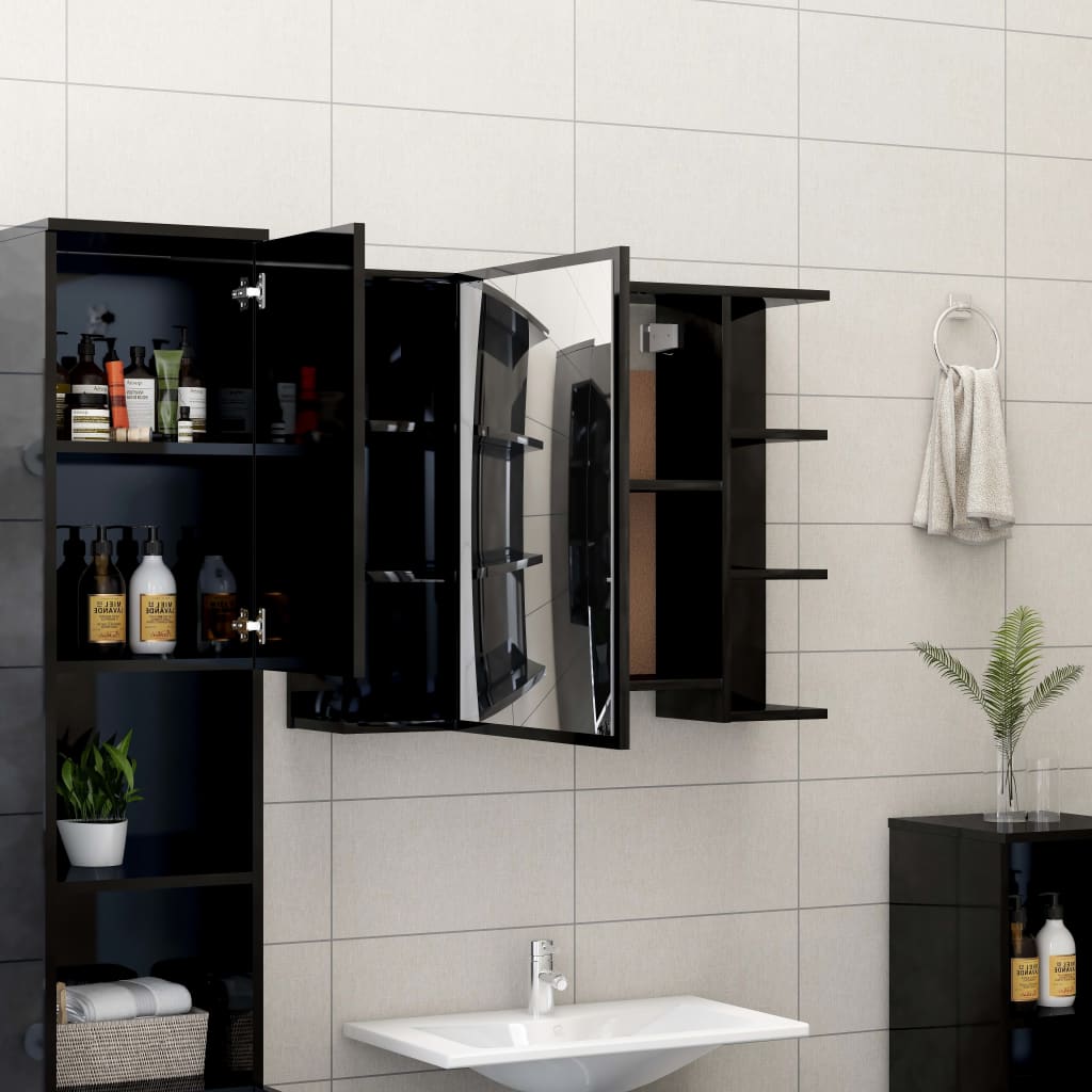 vidaXL Armoire à miroir de bain Noir brillant 80x20,5x64 cm Aggloméré