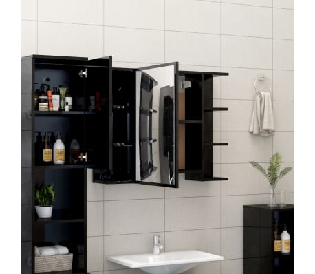 vidaXL Armoire à miroir de bain Noir brillant 80x20,5x64 cm Aggloméré