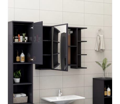 vidaXL Mobile da Bagno Specchio Grigio Lucido 80x20,5x64cm Multistrato