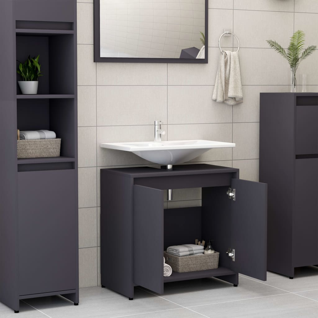 vidaXL Mobile da Bagno Grigio 60x33x61 cm in Legno Multistrato