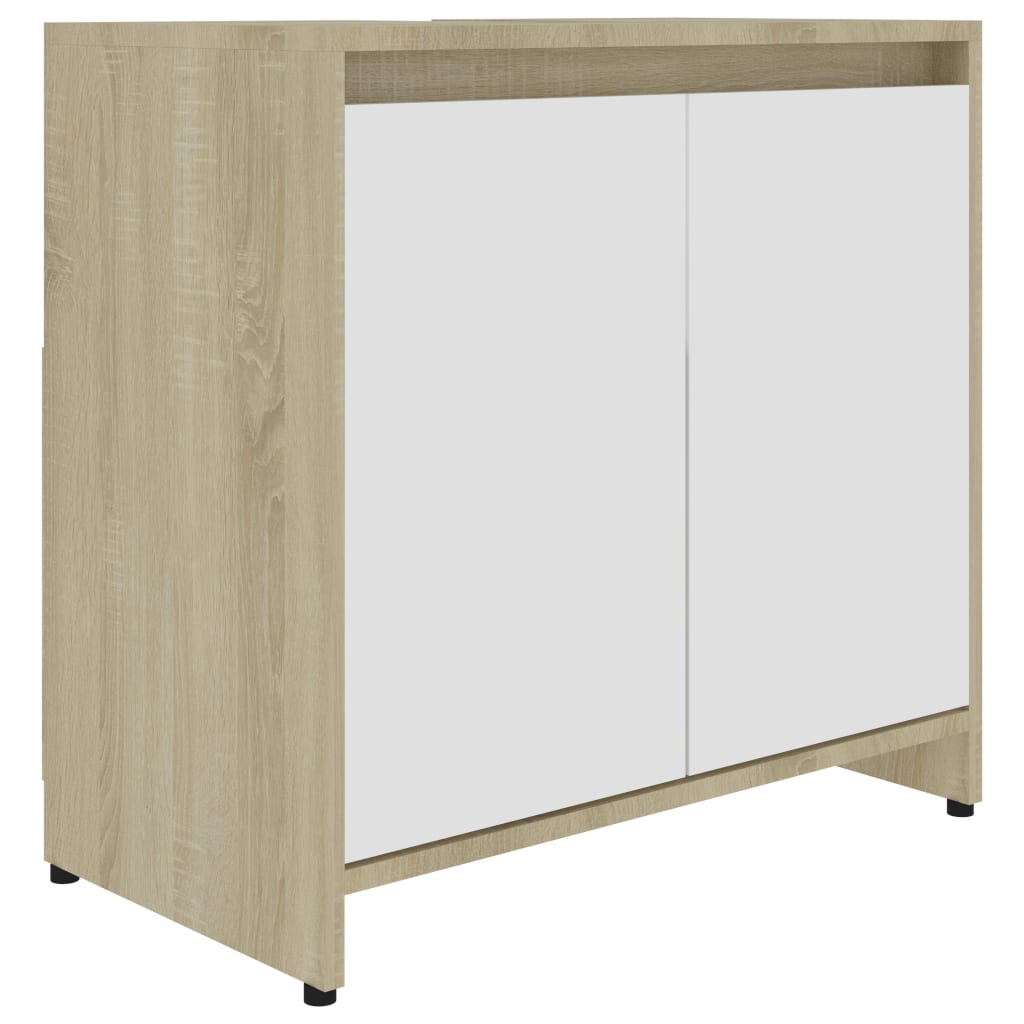 vidaXL Bathroom Cabinet White and Sonoma Oak 23.6"x13"x24" Engineered Wood