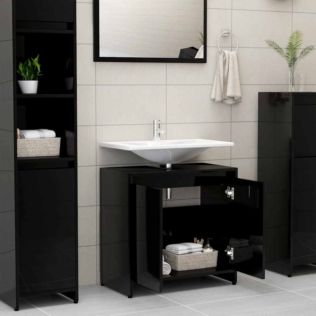 

vidaXL Badkamerkast 60x33x61 cm spaanplaat hoogglans zwart