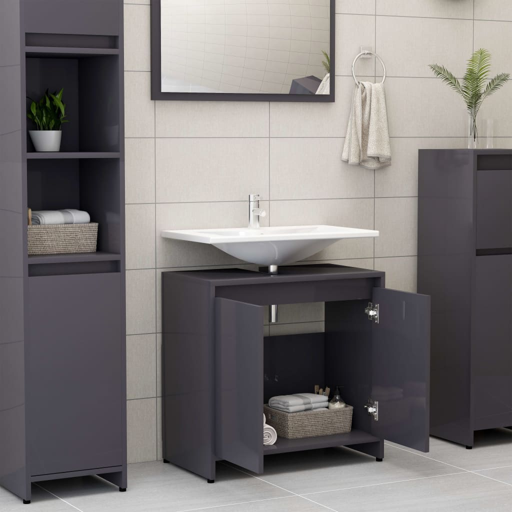 vidaXL Bathroom Cabinet High Gloss Grey 60x33x61 cm Engineered Wood