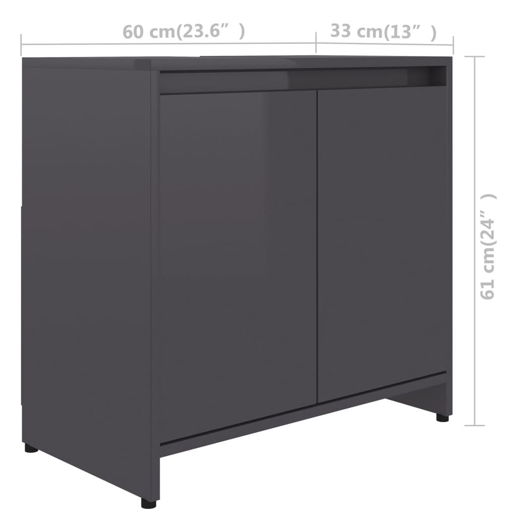 Badezimmerschrank Hochglanz-Grau 60x33x61 cm Spanplatte