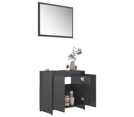 vidaXL Bathroom Furniture Set High Gloss Grey Engineered Wood